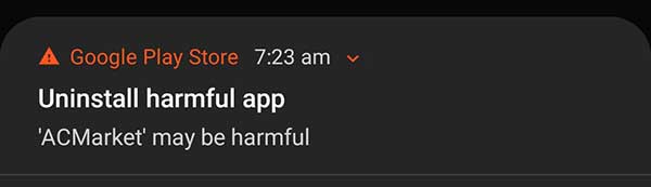 uninstall harmfull apps notification